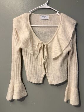 Old Navy Cream Tie-Front Ruffle Collar Sweater Cardigan